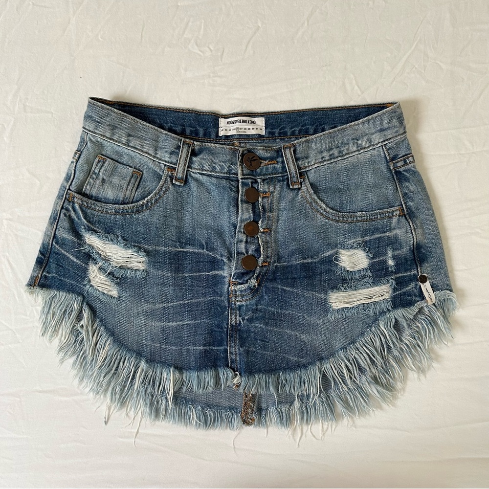 One Teaspoon frayed denim mini skirt